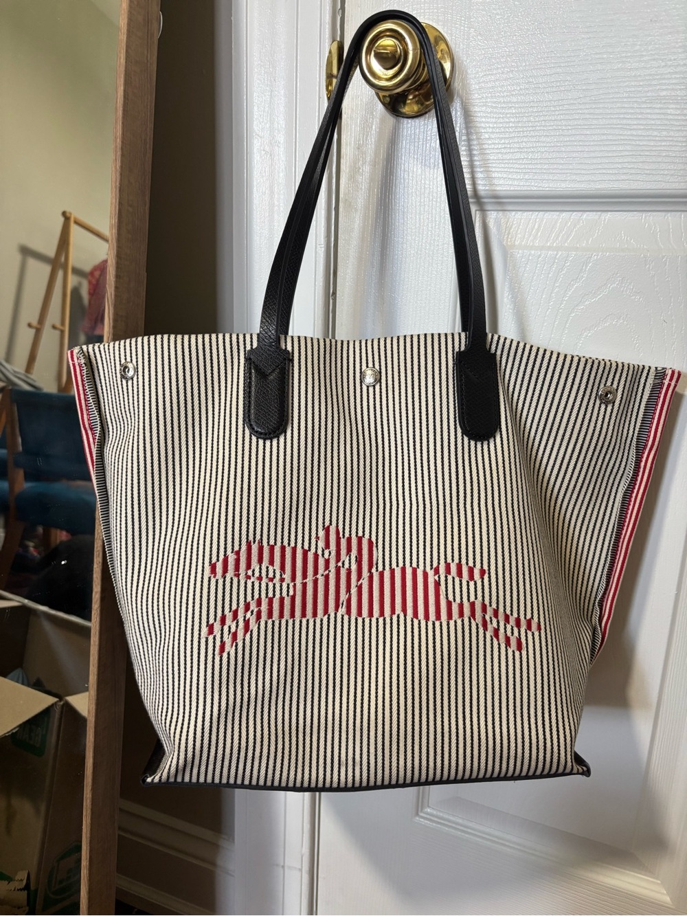 Longchamp Essential Raye Large Striped Logo Tote - Picture 2 of 9